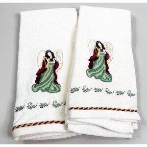VTG St Nicholas Square 25x16 Angel Hand Towels (Set Of 2) Cream 100% Cotton GUC